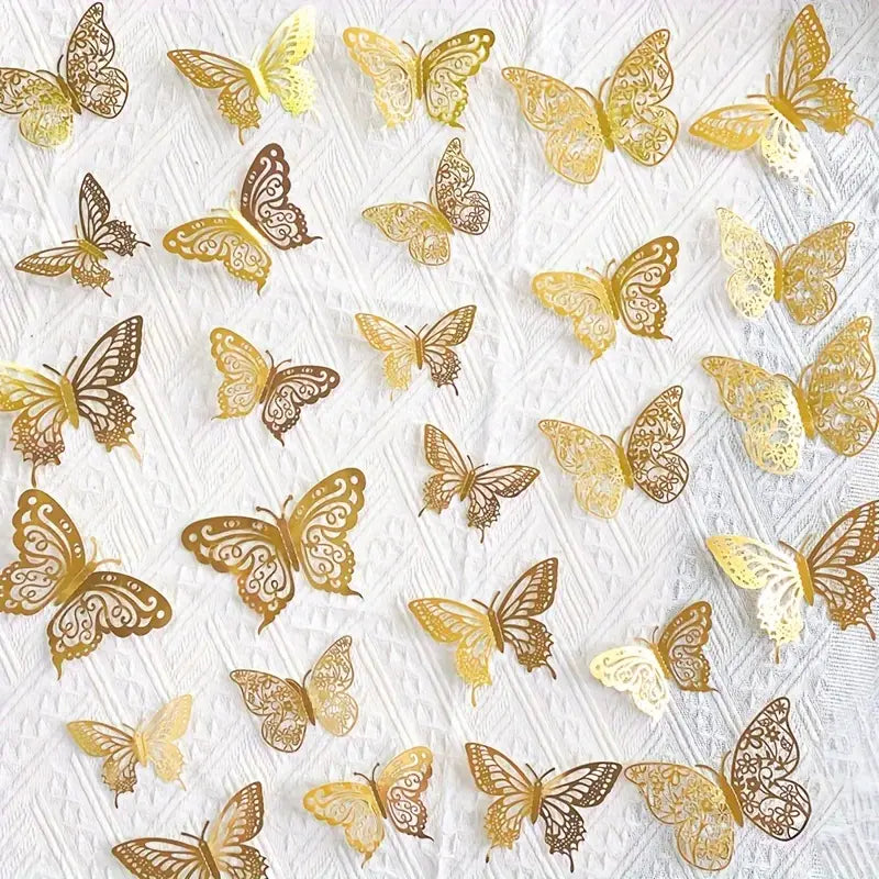 Gold Butterfly Cake Topper Decorations 12pcs
