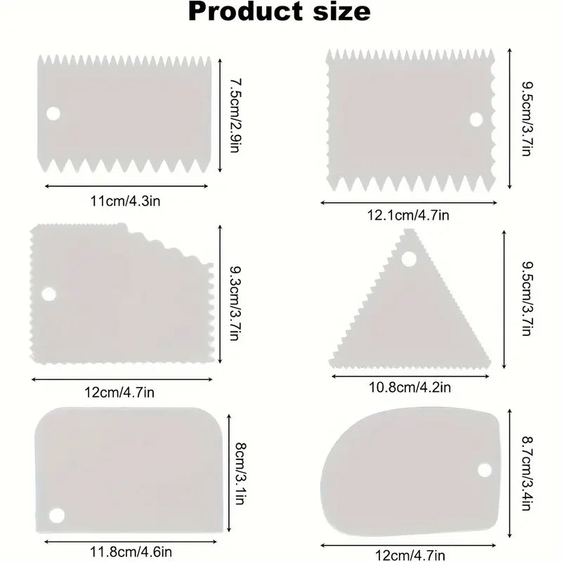 White Cake Decorating Combs & Smoothers Set 6pcs