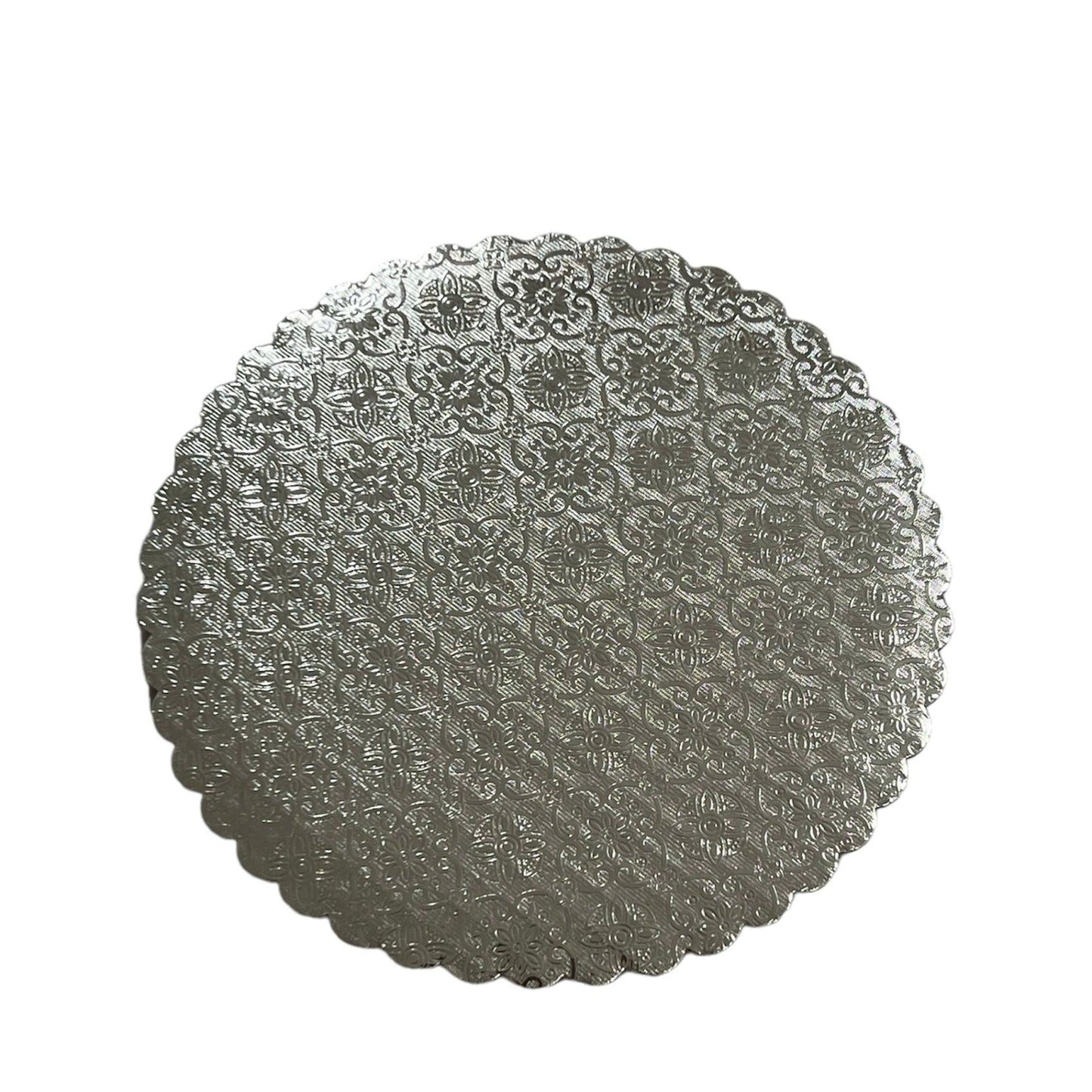 8" Silver Round Scalloped Cake Board