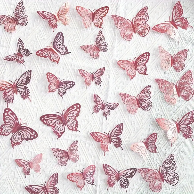 Rose Gold Butterfly Cake Topper Decorations 12pcs