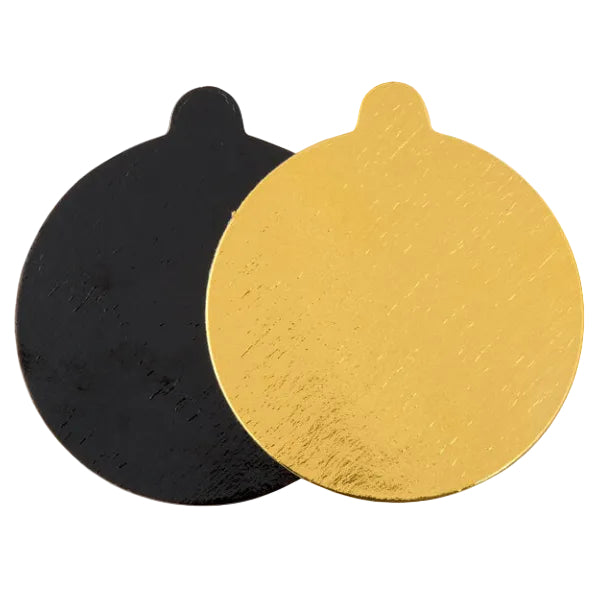 4" Black and Gold Reversible Round Dessert Board with Tab