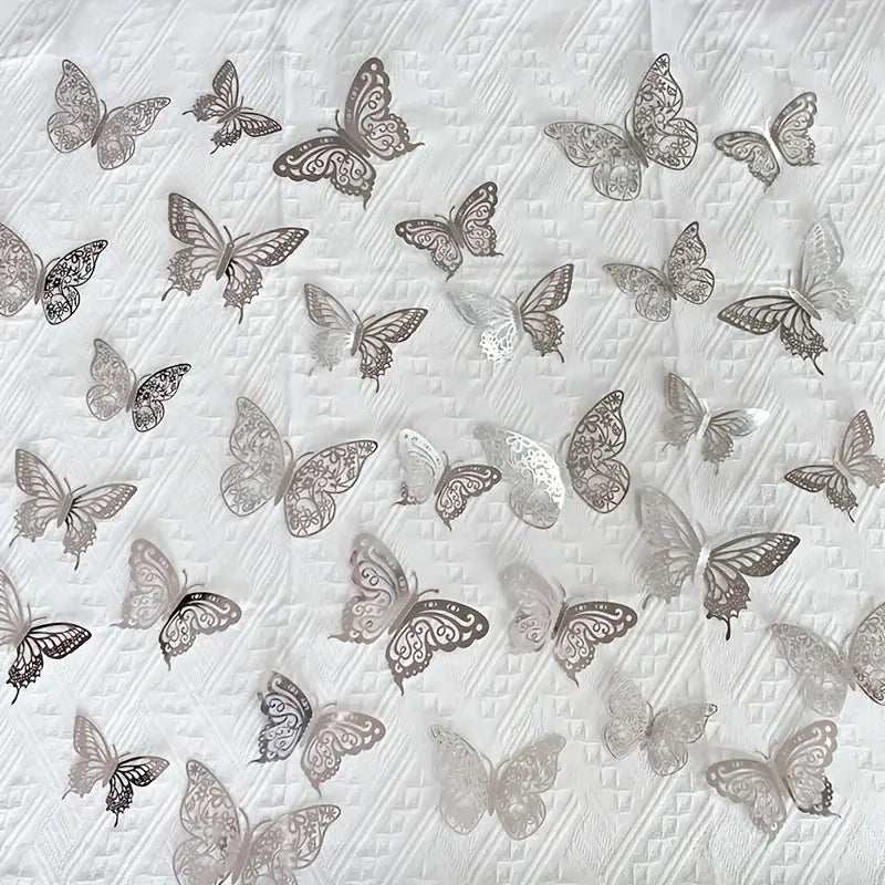 Silver Butterfly Cake Topper Decorations 12pcs