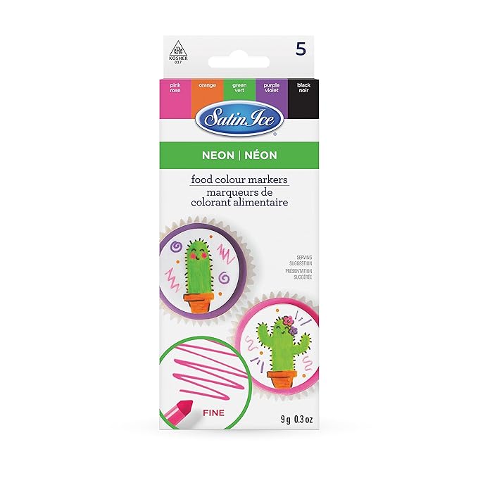 Satin Ice 5 Food Color Markers Neon Fine Tip