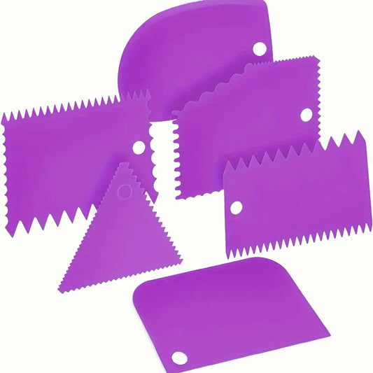 Purple Cake Decorating Combs & Smoothers Set 6pcs