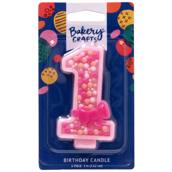 First Birthday Pink Numeral Candles